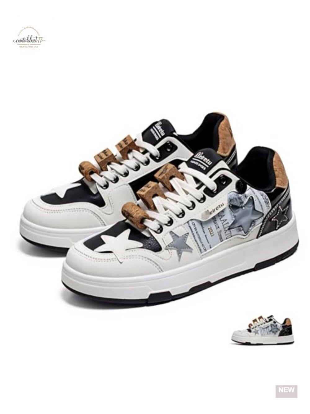 Cork Platform Chunky Sneakers Women Men Retro Star Lace-Up Casual Walking Shoes
